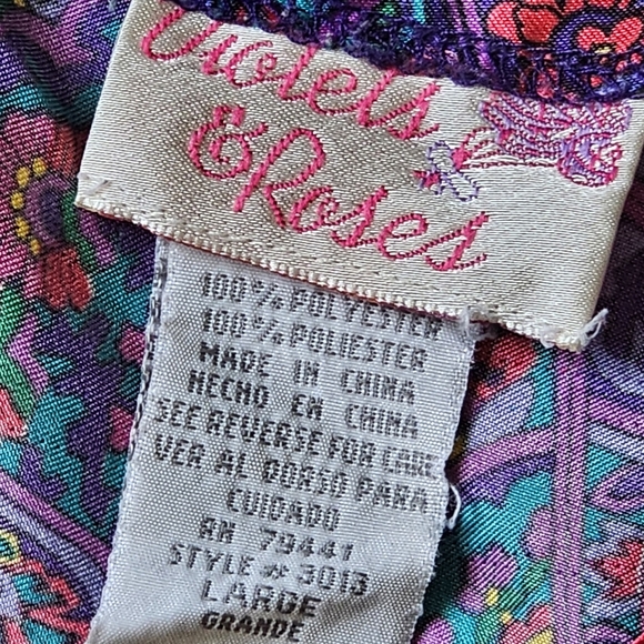 Vintage Violets & Roses 90's Silky Sleep Paisley Shirt Psychedelic Pattern - Picture 5 of 13